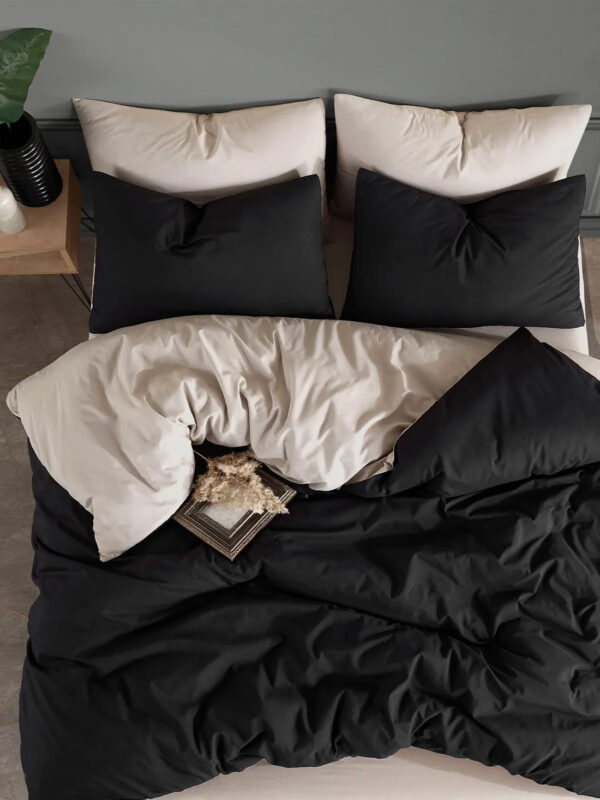 Siyah ve Krem Minimalist Çift Kişilik Nevresim Takımı