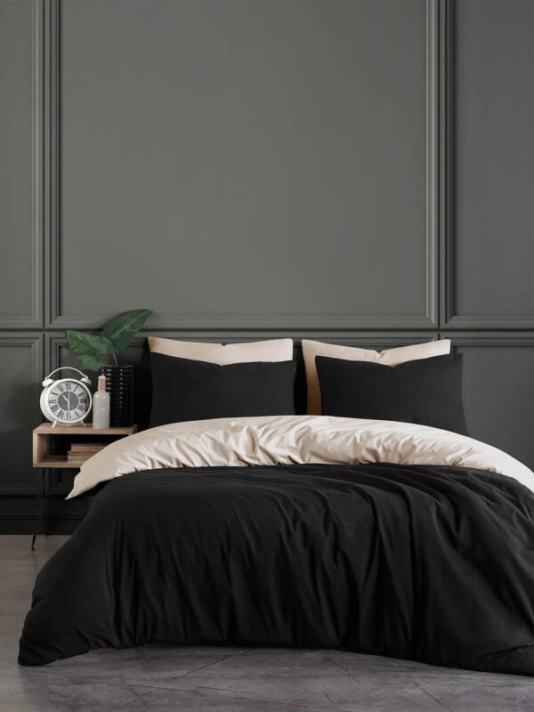 Siyah ve Krem Minimalist Çift Kişilik Nevresim Takımı