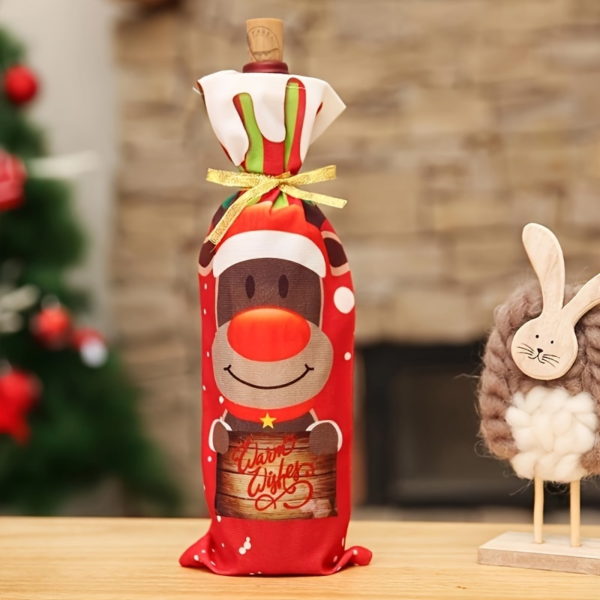 Noel Temalı Şişe Kılıfı - Ren Geyiği Desenli